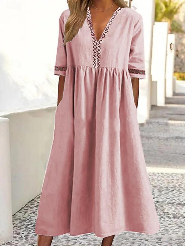 2026 Elegant V-Neck Solid Color Summer Dress for Women 2XL