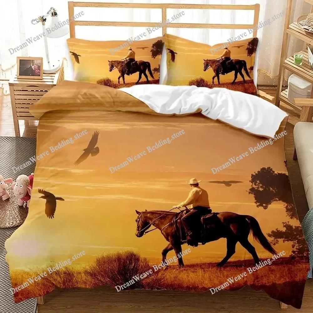 Western Cowboy Sunset Scenery Bedding Set Boys Girls Twin Queen Size Duvet Cover Pillowcase Bed Boys Adult Home Textileextile963