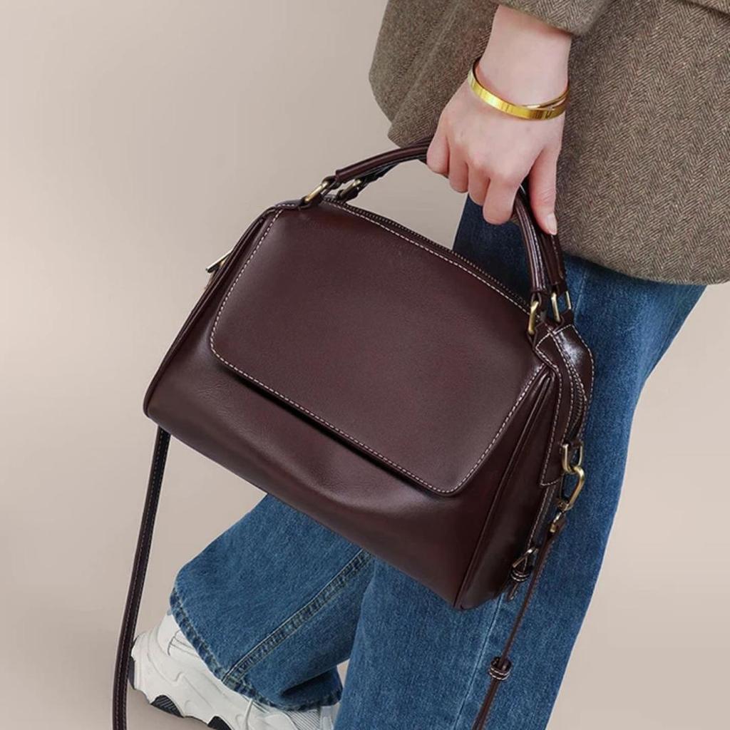 YUYULA Leather Handbag, Women's Crossbody Bag, Shoulder Bag, Coffee Color