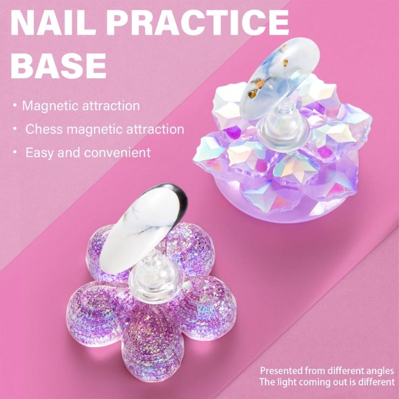 Flower Shape Nail Art Practice Stand Nail Holder Magnetic Practice Nail Stand False Nail Holder for Display Painting