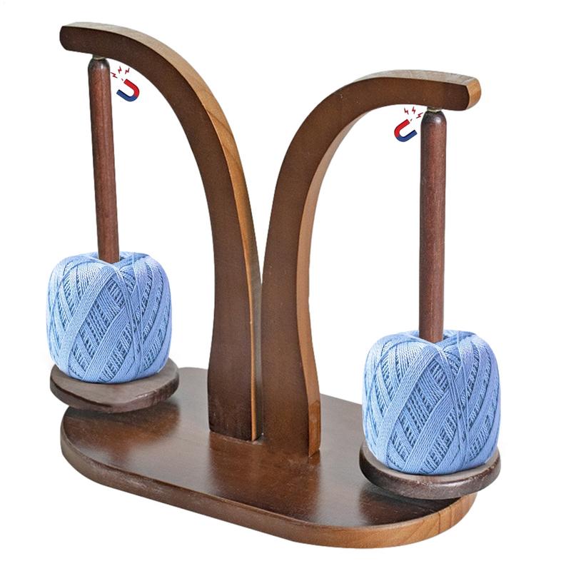 Hot Magnetic Double Yarn Holder Spinner Rotating Pendulum Knitting Stand Wooden Crochet Yarn Spindle Sewing Tool
