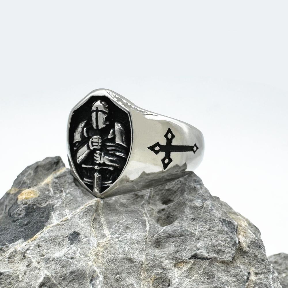 

Solid Warrior Cross Ring 316L Stainless Steel Helmet Armor Hero Man Jewelry Size 7-13 Durable Stylish Mens Ring 10 срібний