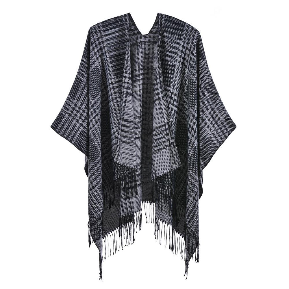 Versatile Warm Tassel Plaid Shawl Cape Blanket for Autumn and Winter