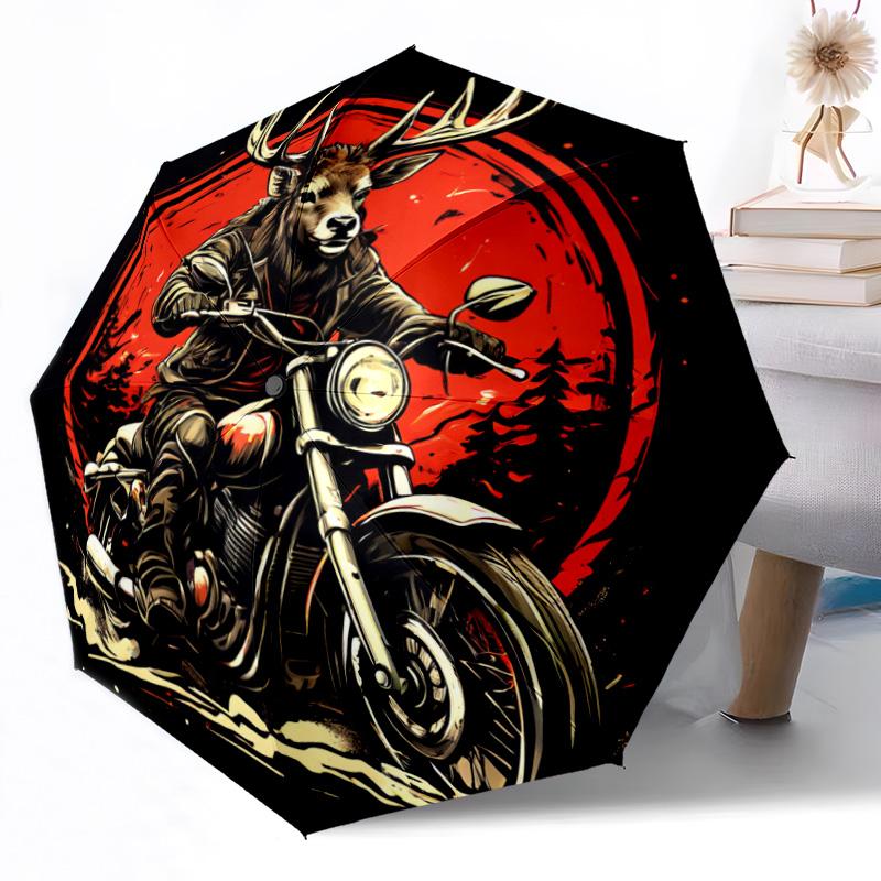 Motorcycle Brotherhood Emblem Outdoor Automatic Umbrella Compact 8-Rib Lightweight Durable Everyday Carry Umbrella Accessory Stylish Gift Women