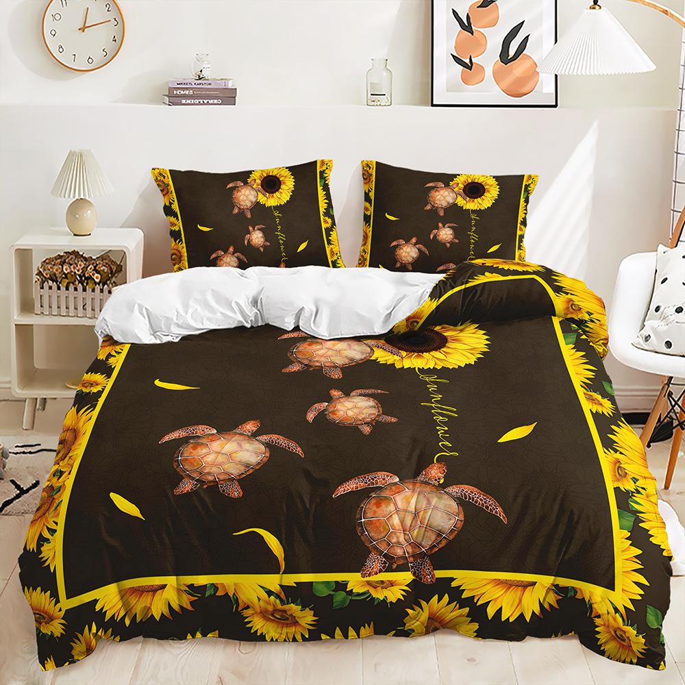 Quilt Cover Idyllic Sunflower Cow Pillowcase Digital Printing Bedding Three-Piece Batch