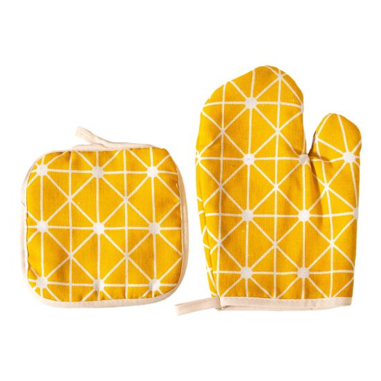 Pot Holder And Glove Set Heat Resistant Anti-scald Cooking Gloves Thick Cotton Oven Mitts Nordic Style Kitchen Safety