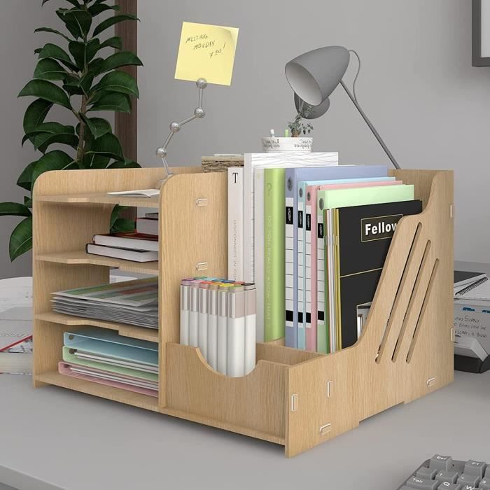 Organisateur de bureau - puncia - multifonctionnel - rangement en bois - 4 niveaux - écologique