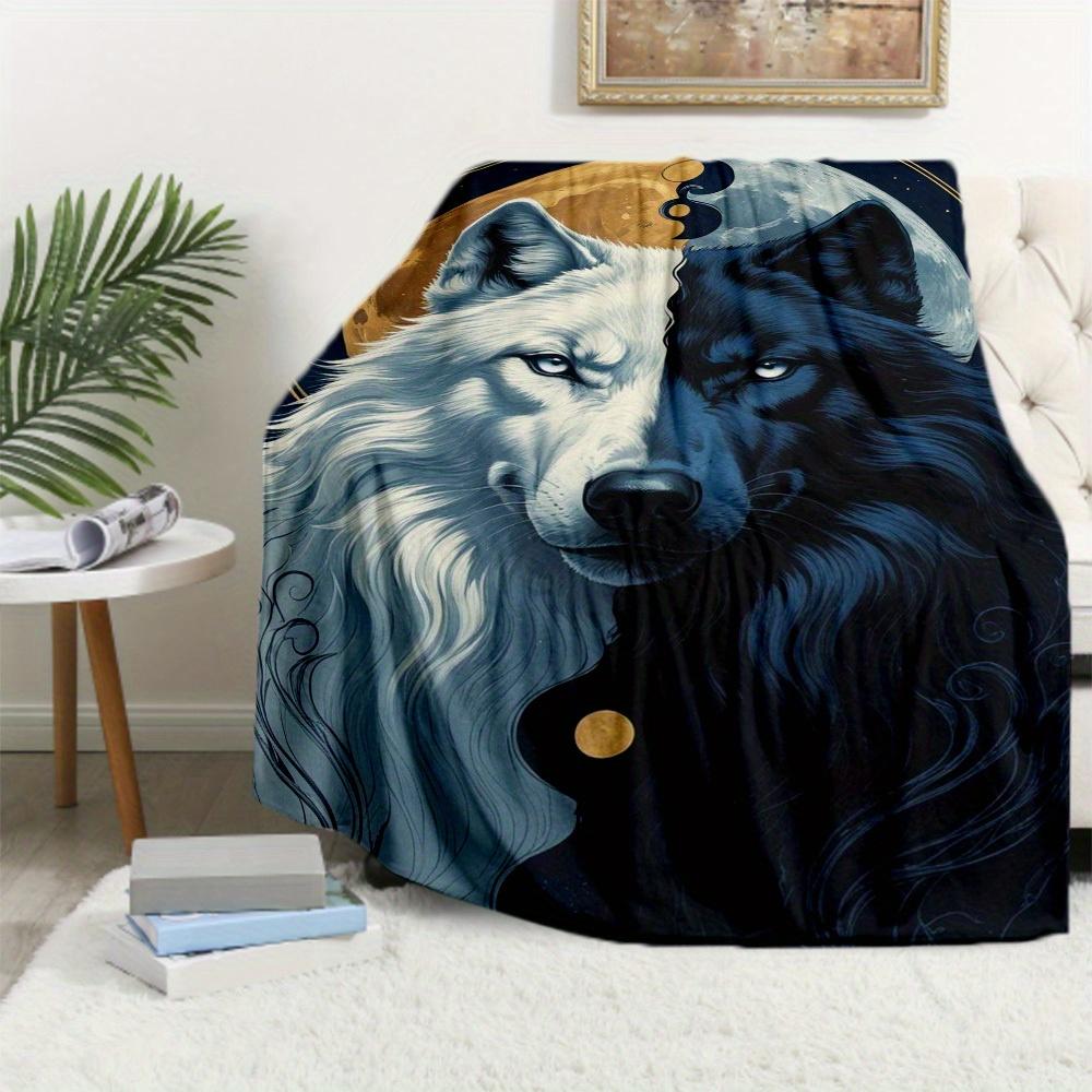 1Pc Wolf Moon Print Flannel Blanket, High quality Comfortable for All Seasons, Home Decor, Warmth and Comfort, Perfect for Christmas Gifts13