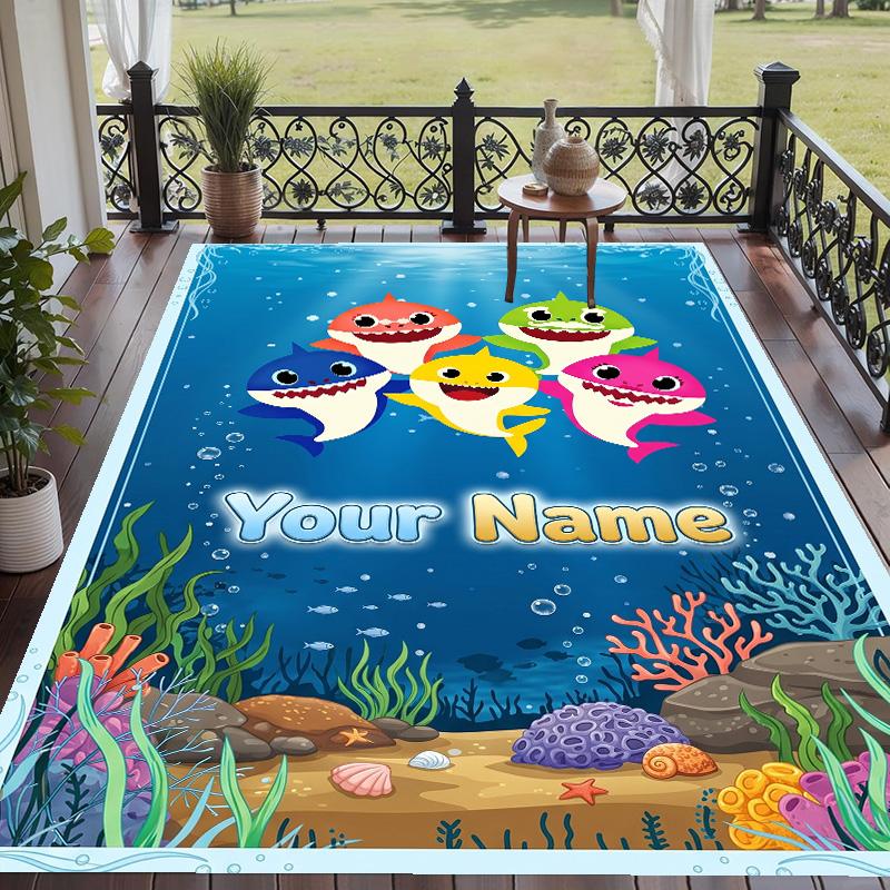 Custom Text Baby Shark Pattern Floor Rug Soft Indoor Carpet Mat Living Room Bedroom