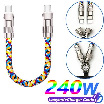240W Fast Charging USB-C To C-type Data Cable, Suitable For Type-C Phone Lanyard And Charging Cable 2-in-1 C-to-C Neck Wristband