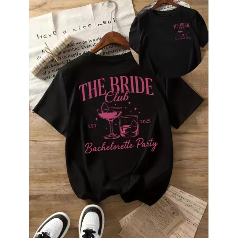 

WomenS The Bride Club Graphic Tee White with Pink Lettering Wine Glass Design Perfect for Spring Summer Wedding Guest 4XL