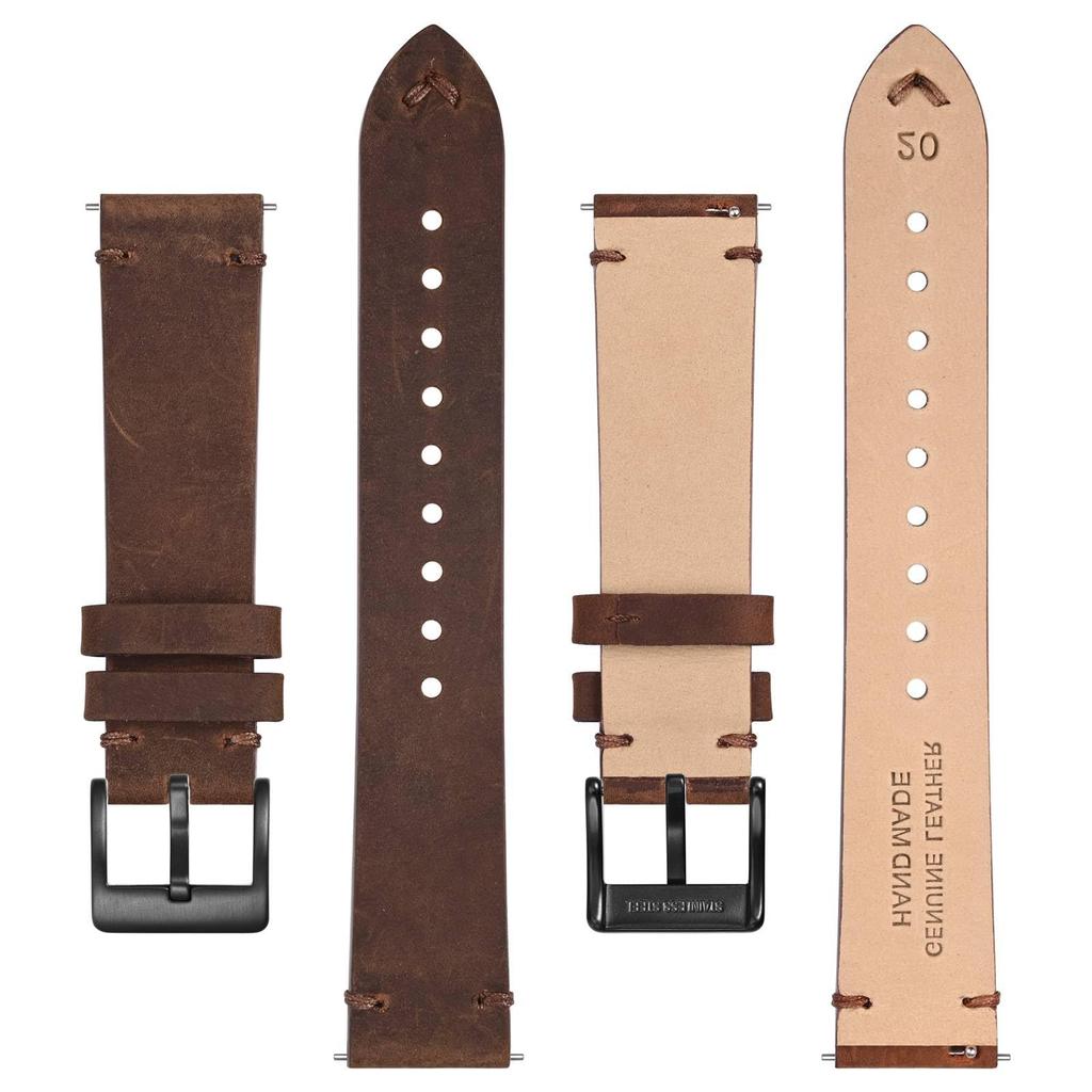 20mm Crazy Horse Leather Watch Band Replacement Vintage Quick Maroon Brown with Black Buckle [BISONSTRAP] Strap, Style, Release,