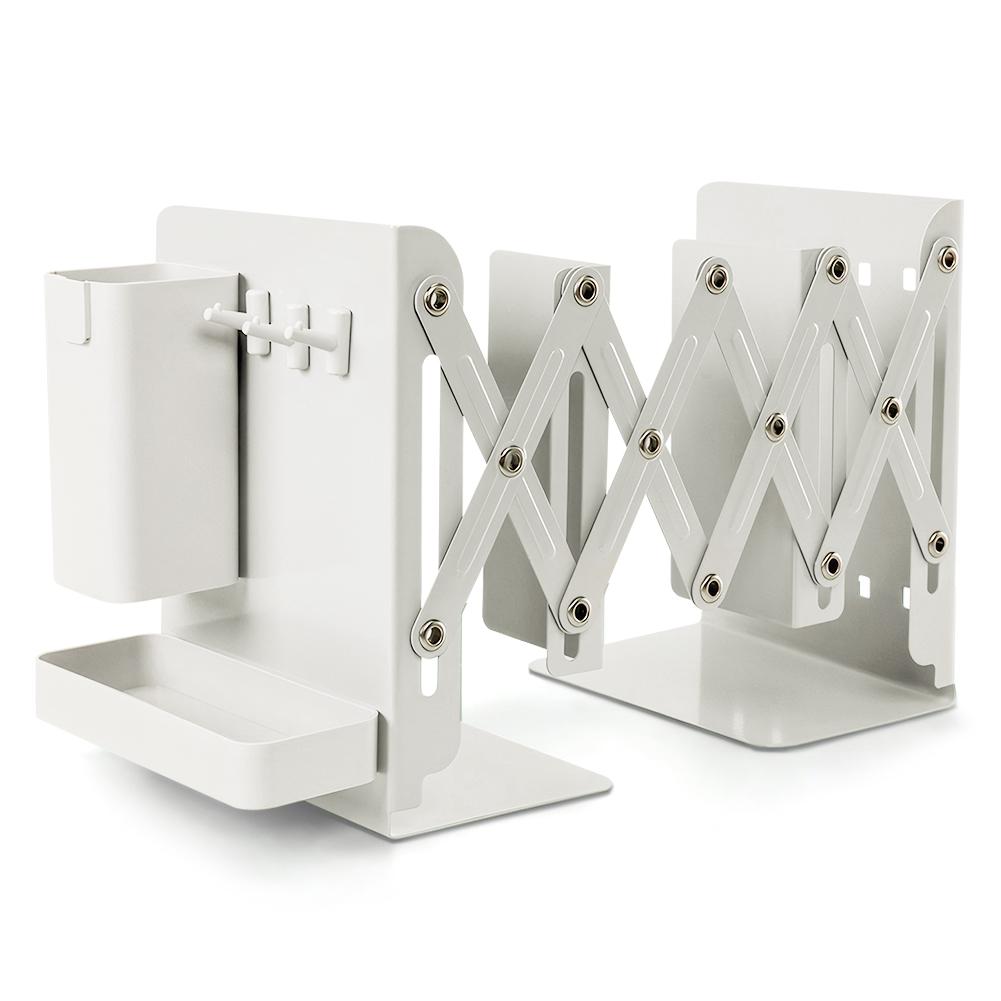 Retractable Desktop Bookstand with Basket & Hook Modern Metal Book Holder Vertical File Sorter Rack Office Accessories