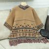 Women's Autumn and Winter Large Size Cardigan Fashionable Knitted Tassel Shawl Loose Jacquard Sweater Cape Top Women