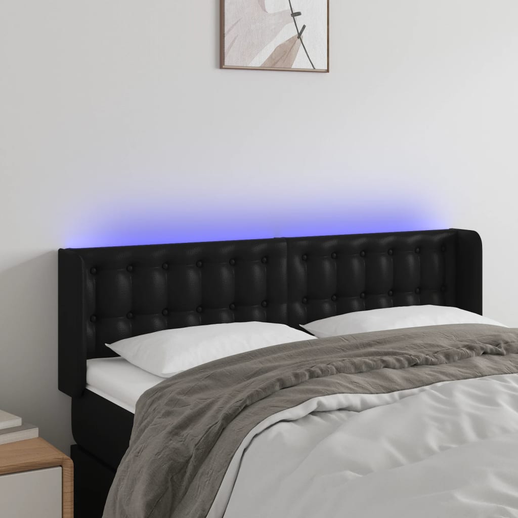 Vidaxl Zagłówek Do Łóżka Z Led, Czarny, 147X16X78/88Cm, Sztuczna Skóra