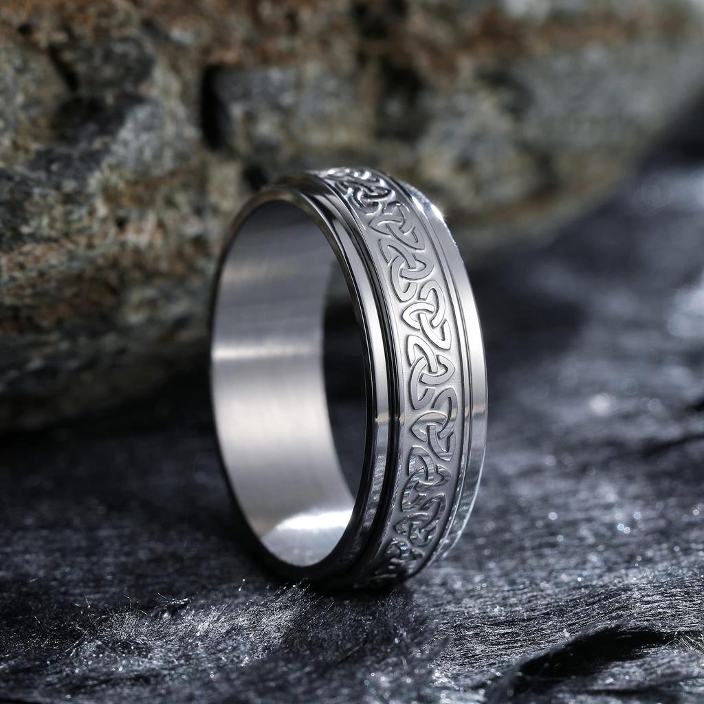 Vintage Stainless Steel Viking Celtic Knot Rune Rings for Men Women Rotatable Fidget Anxiety Spinner Ring Retro Amulet Jewelry