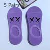 5 Pairs of Men and Women Shallow Socks Spring and Summer Tide College Style Creative Leisure Short Purple White Rubber Cotton Socks Wholesale