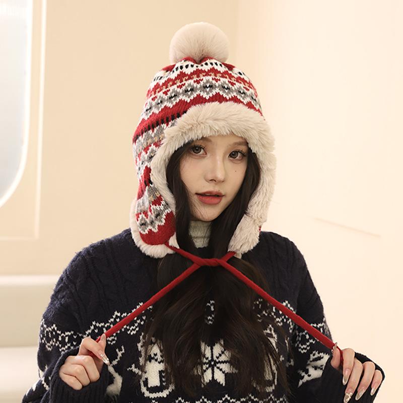 Wool Hat Women's Season Thickened Warm Face Small Ear Protection Plush Hat Riding Cold Cover Lei Feng Hat