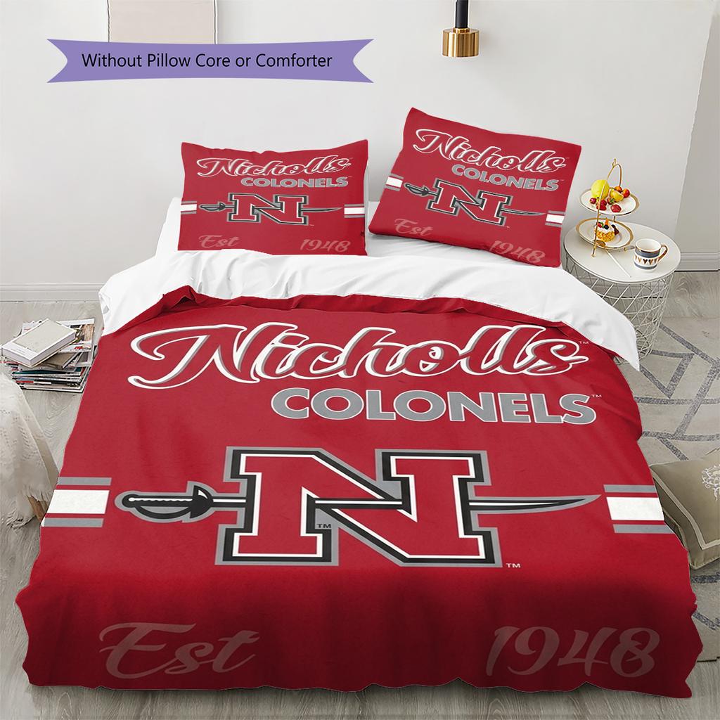 Nicholls State Colonels Pattern Bedding Set Quilt Cover Pillowcase Home Decor Gift (1 * Duvet Cover + 2 * Pillowcase, Without Core)