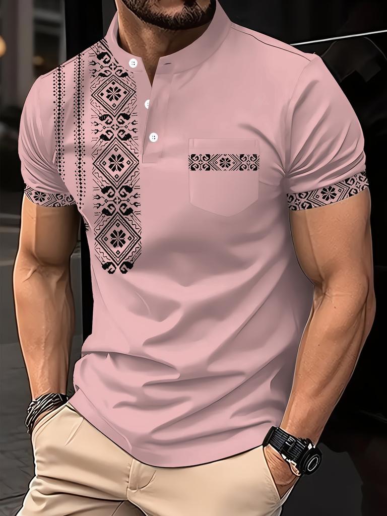 Casual Essential! Men's Short-sleeved Striped Polo Shirt, Versatile and Stylish.