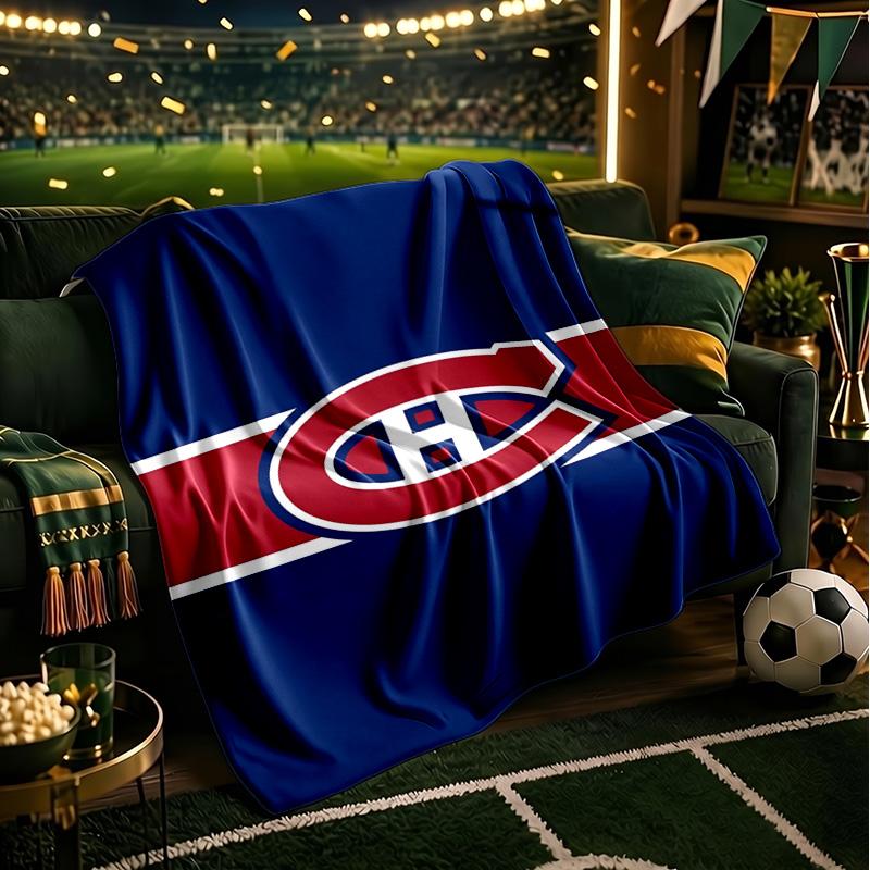 Canadiens Hockey Team Throws Blanket Flannel Blankets Plush for Couch Bed Gifts for Men Women Travel Picnic Blanket Christmas Fan Gifts