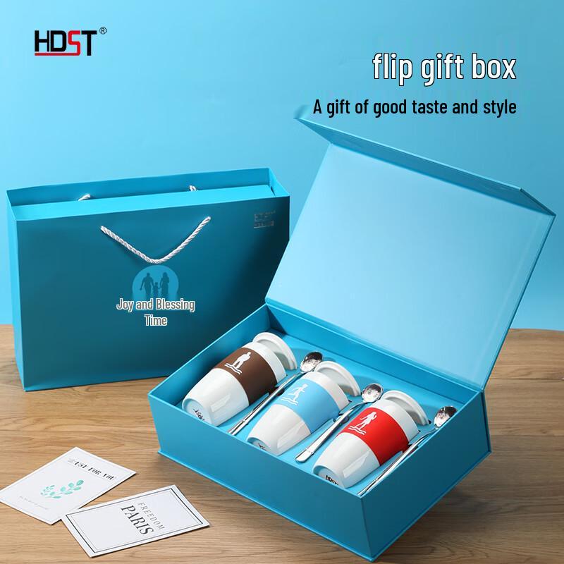 Happy Time Parent-Child Ceramic Mug Set with Lids & Spoons