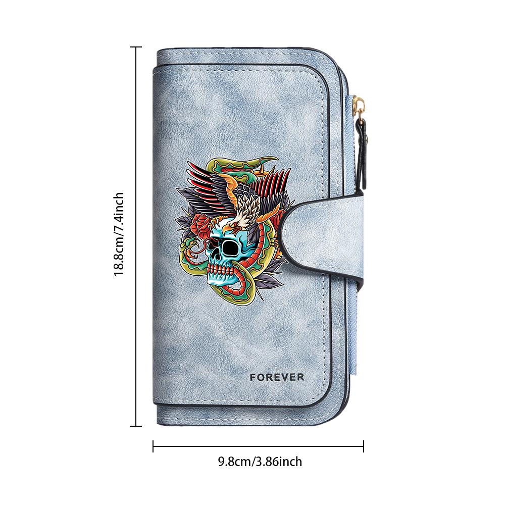 Vintage Skull Eagle Pattern Wallet Fashion Long Multifunctional Card Holder Portable Daily Use Purse for Women Men