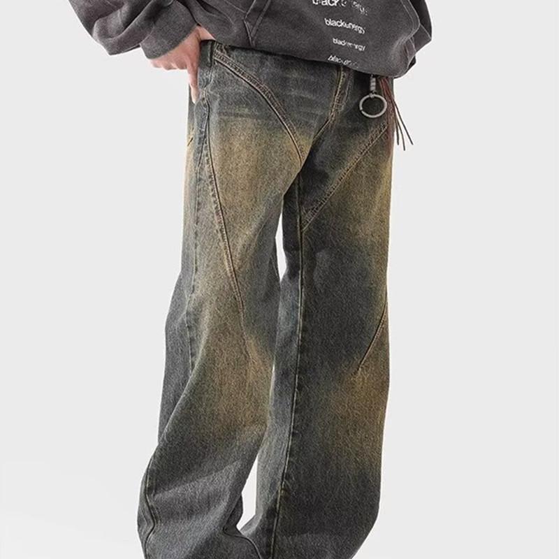 Jeans Men's Loose Straight Wide Legs American High Street Vibe Pants Trendy Brand Ruffian Handsome Trousers Washed and Wear-resistant