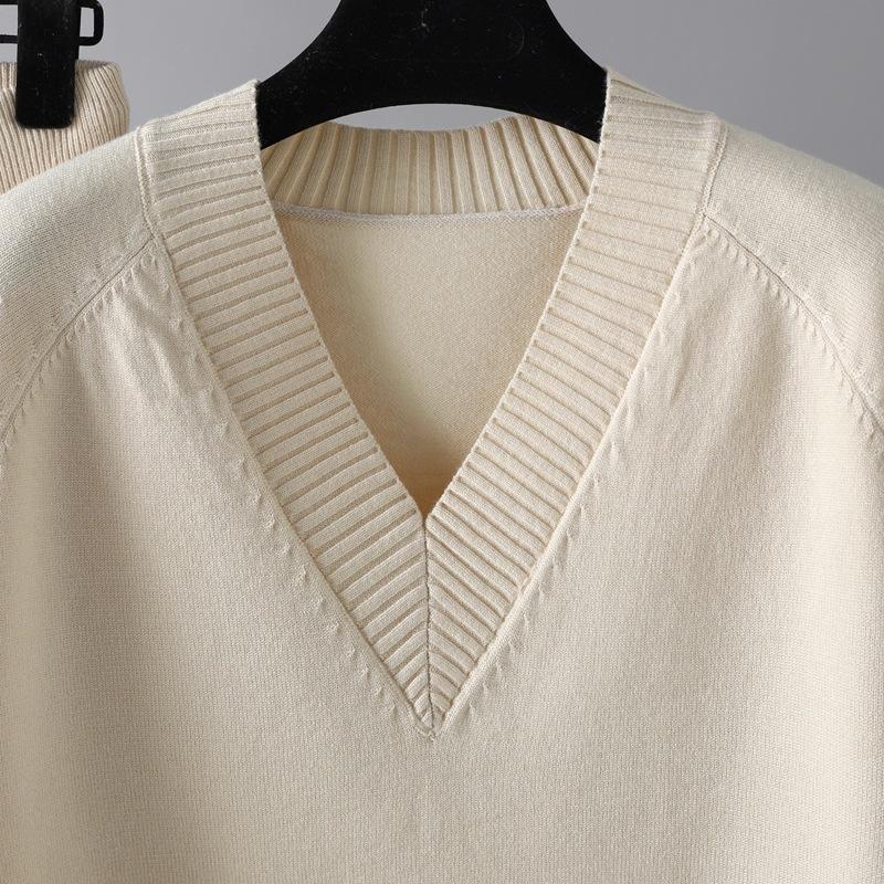 Autumn and Winter New Sweater Harlan Pant Suit Casual Jumper Women's Thick Warm Fashion Solid Color Knitwear