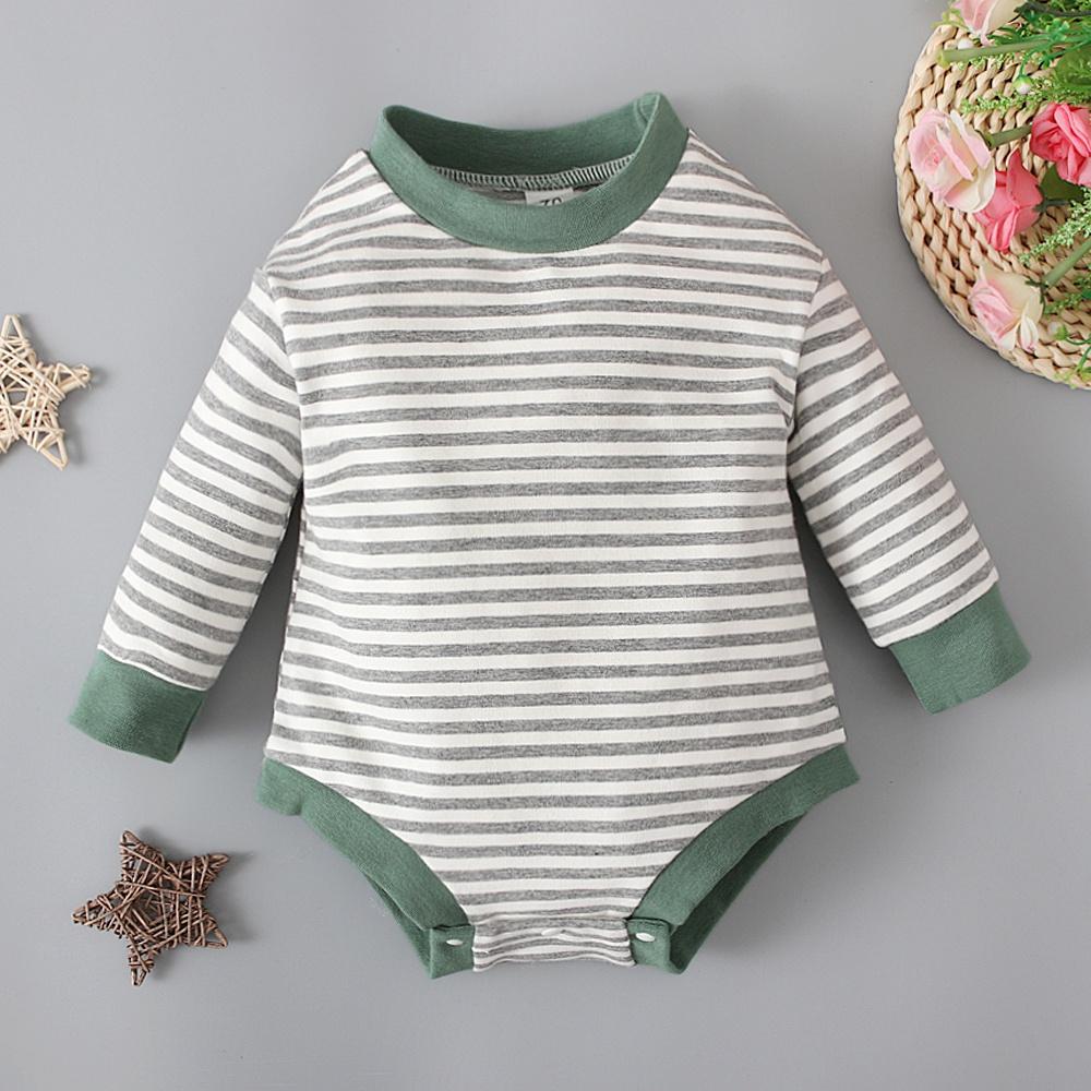 Novorozenci Chlapci Dívky Dlouhé Rukávy Pruhované kombinézy Oblečení pro 0-24 měsíců