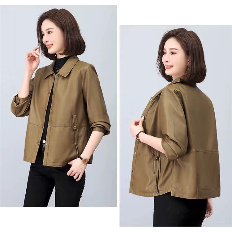 

Женская свободная короткая кожаная куртка с лацканами - Весенняя коллекция L (within 100 lbs) верблюд