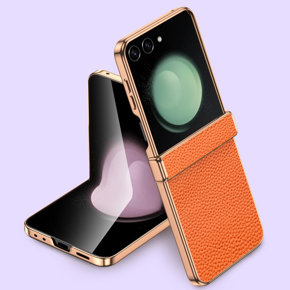 Ultra-Slim Full Protection Genuine Leather Case for Samsung Galaxy Z Flip 7 FE 6 5 Flip7 Hinge Bumper Shockproof Cover