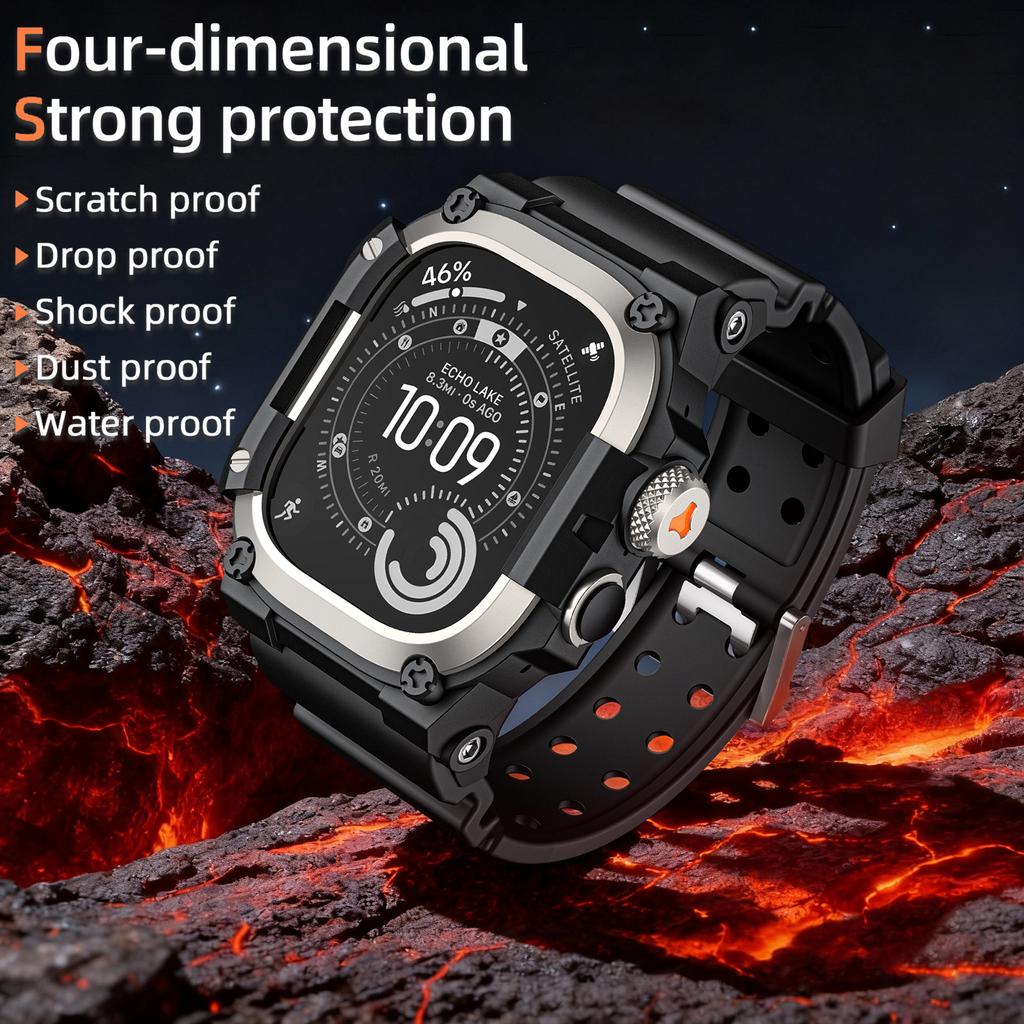 Robustes Integrationsband mit Hülle für Apple Watch Ultra 3/2/1 49mm Sport-Silikonarmband mit Metall-Stoßfängerabdeckung für iWatch Ultra
