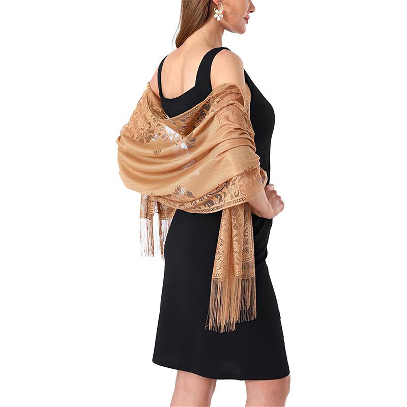 Șal din Dantelă Golită cu Franjuri pentru Rochii de Seară de Mireasă & Domnișoare de Onoare