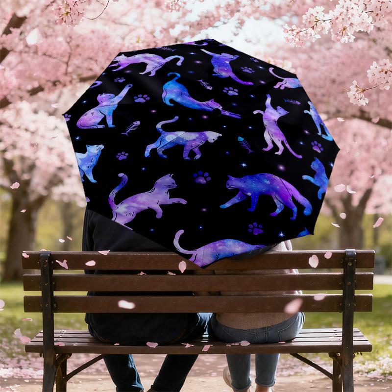 1pc Galaxy Cats Pattern Umbrella Design Automatic Opening and Closing Umbrella, High-quality Travel Umbrella,  C1128160