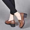 Medium heel small leather shoes women's autumn new college style round head metal buckle first layer cowhide thick heel single shoes