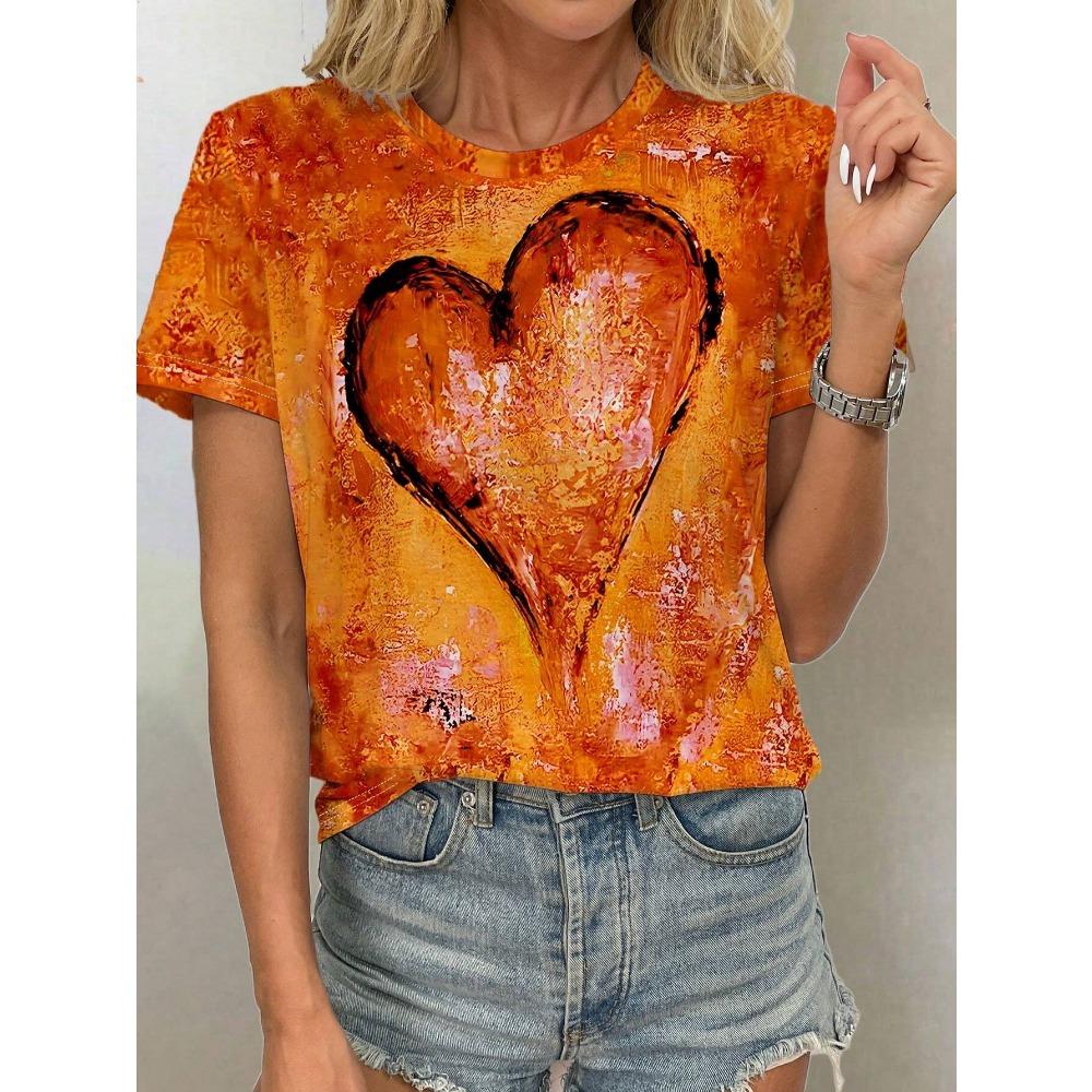 Love Pattern Graffiti Style Fashionable Women's T-shirts Casual Round Neck Short Sleeve Tee Tops Harajuku T-Shirt For Woman