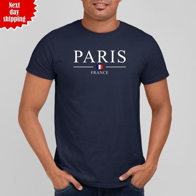 Herren Baumwoll T-Shirt Paris Aufdruck Kurzarm Rundhalsausschnitt Regular Fit Tee Tops