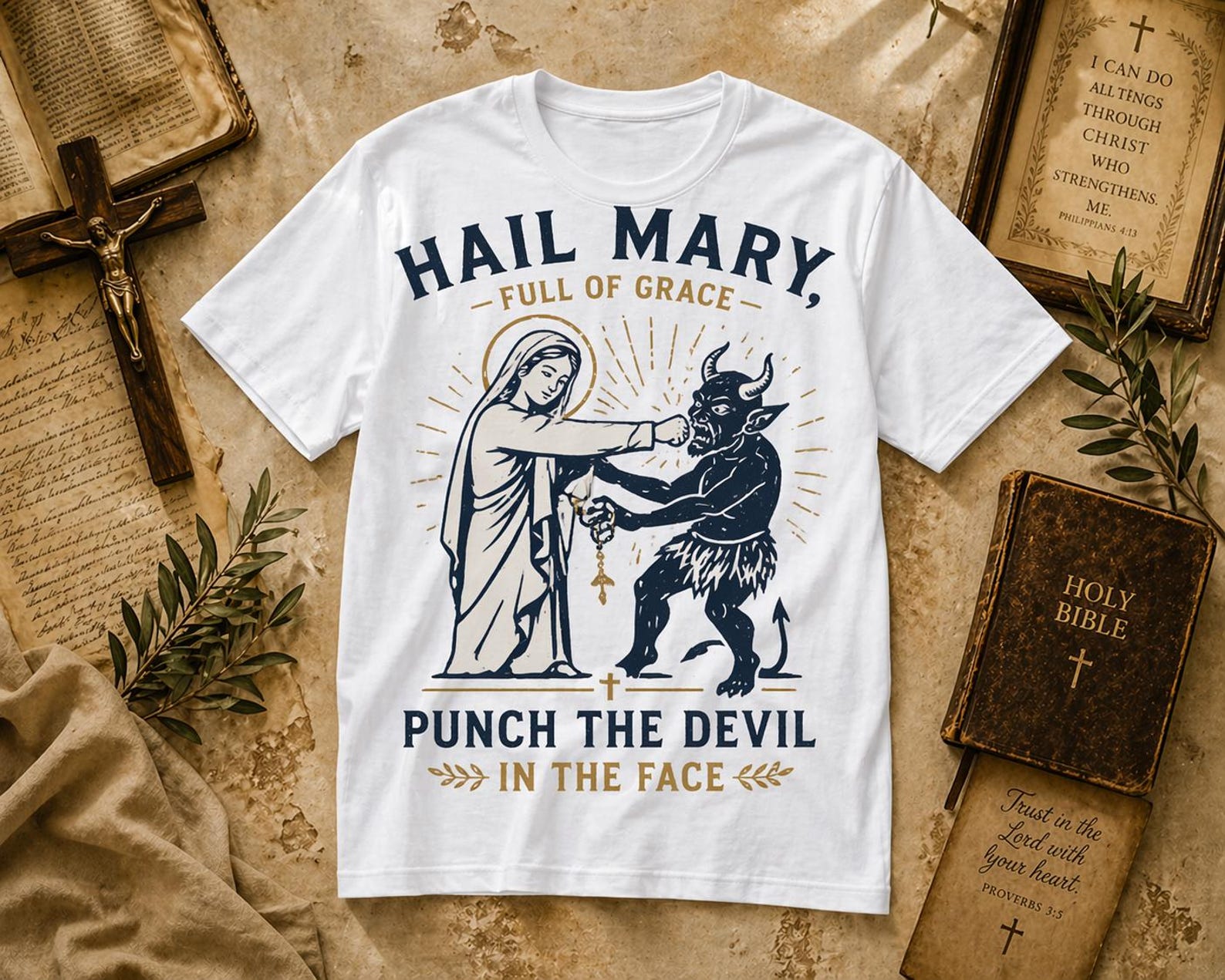 Hail Mary Punch the Devil Tee – Christian Faith Vintage Graphic Shirt 2XL