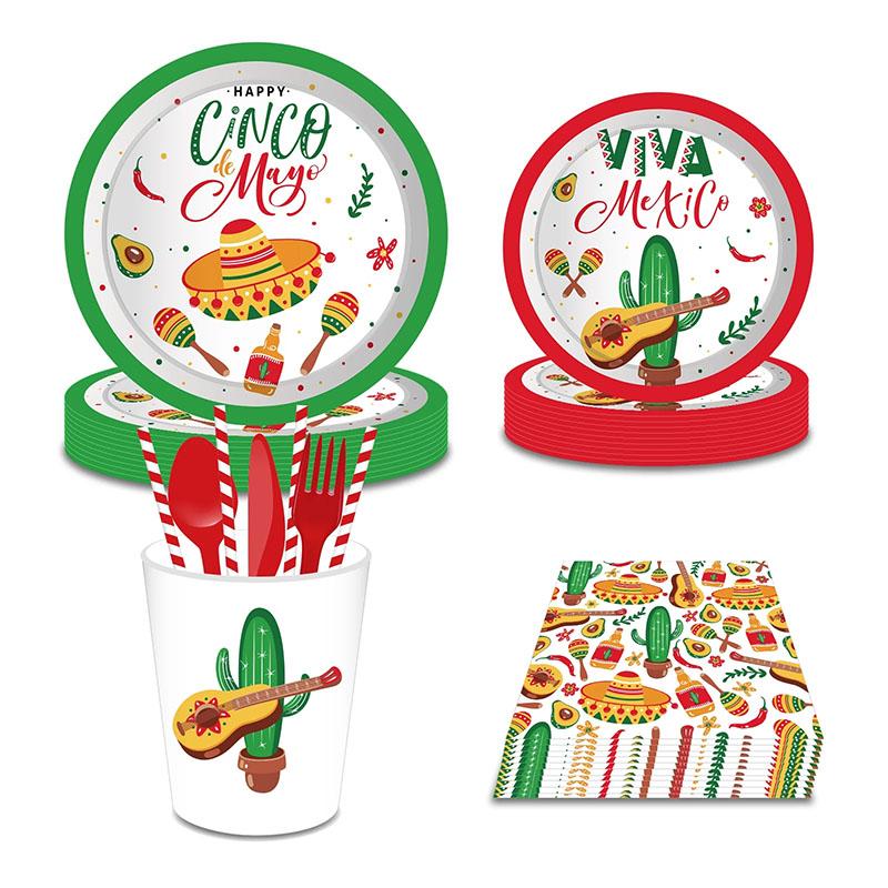 Mexico Fiesta Cactus Theme Party Disposable Tableware Paper Plates Cup Napkins Taco Balloon Mexican Party Favors Decor Supplies