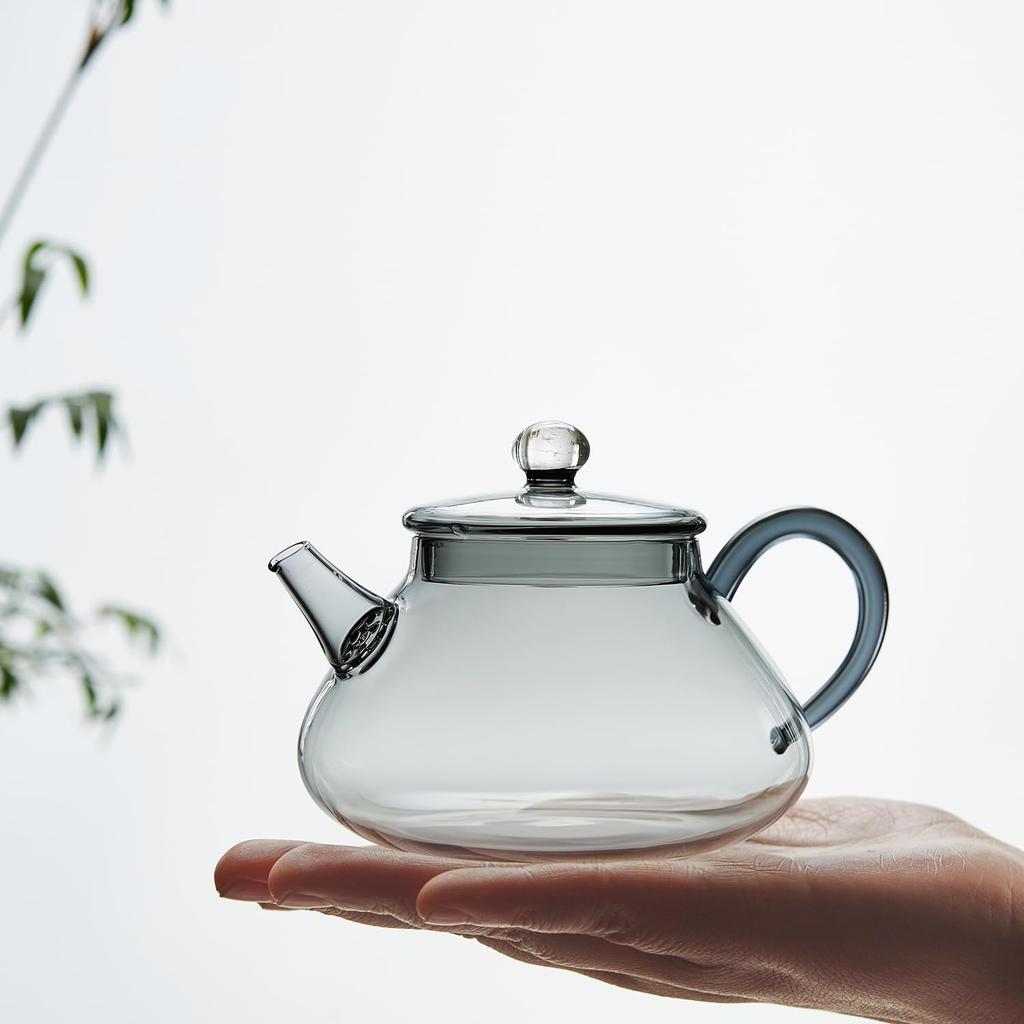 Pokaro Tee Mini-Teekanne, Hitzebeständiges Glas, Tintenfarben, 360 ml Fassungsvermögen, Für eine Person, Kann über offenem Feuer verwendet werden, Handgefertigt, Perfekt für Chinesisch