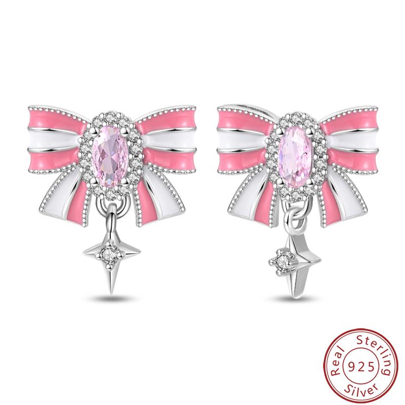 New Sweet 925 Silver Women's Princess Powder Gemstone Blue Kind Bow Design Earrings Fit Party Exquisite Jewelry Gifts