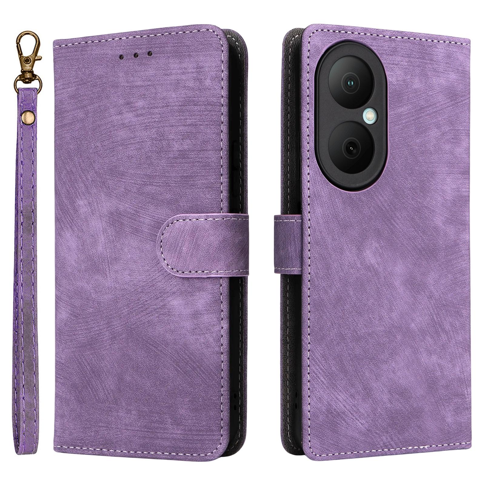 

For Huawei Enjoy 80 Case Wallet RFID Blocking PU Leather Phone Cover Stand with Strap Purple