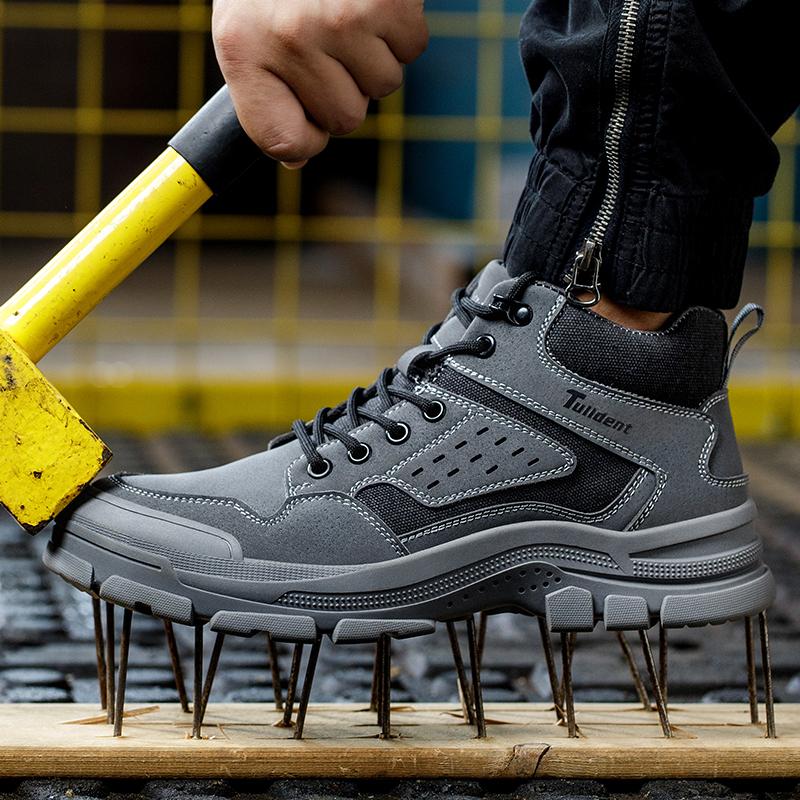 Unisex Gray Safety Shoes Men with Steel Toe Cap Anti-smash Men Work Shoes Sneakers Light Puncture-proof Men's Protective Sneaker