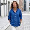 Arbeitshemden für Damen, Lässiges Hemd mit Knopfleiste vorne, Langarm-Bluse mit Umlegekragen, Boyfriend-Stil, Einfarbig, Drop Shoulder, Herbst-Top für den Alltag