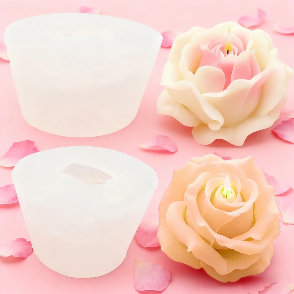 2-Piece Candle Mold Set, Romantic 3D Rose Silicone Candle Mold, Reusable High-Quality Flower Mold Suitable for Scented Wax, Handmador, Wedding