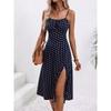 2025 Estate Sexy Spaghetti Straps Dress Donna Moda Polka Dot Stampa Senza Maniche Slit Dress Boho Casual Beach Midi Abiti