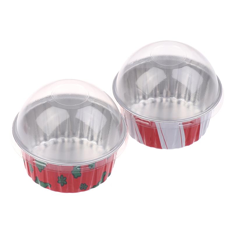 10Pcs Reusable Aluminum Foil Cup With Lid Pudding Cake Mold Air Fryer Tinfoil Box Baking Tray Tinfoil Cups Baking Pastry Tools