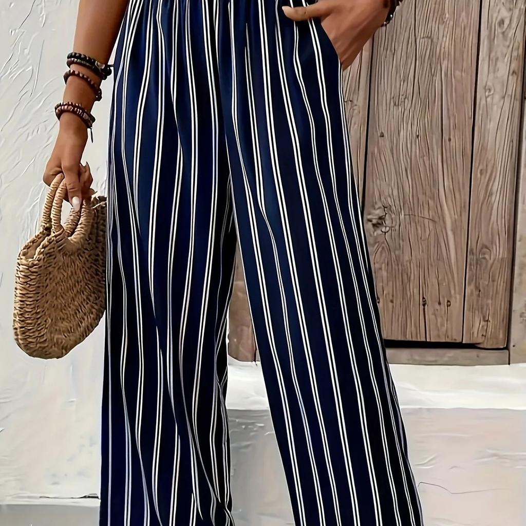 Striped Wide-Leg Pants Women loose Casual Pants Spring and Summer High Waist straight-leg loose Pants Trousers