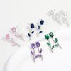 Gold Plated Tulip Stud Earrings Women Colorful Cubic Zirconia Rose Leaf Drop Earrings Minimalist Dainty Jewelry Gift:VE1824